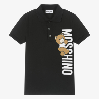 Moschino Kid-teen Teen Boys Black Cotton Bear Polo Shirt