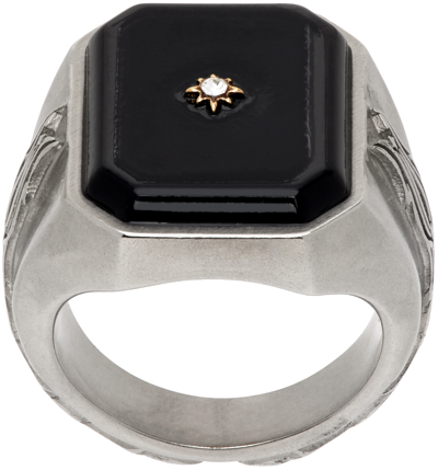 Maison Margiela Silver Enamel Signet Ring In 964 Palladio/black