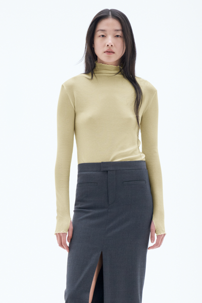 Filippa K Rib Mock Neck Top In Green