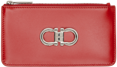 Ferragamo Red Gancini Card Holder In 003 Flame Red 305