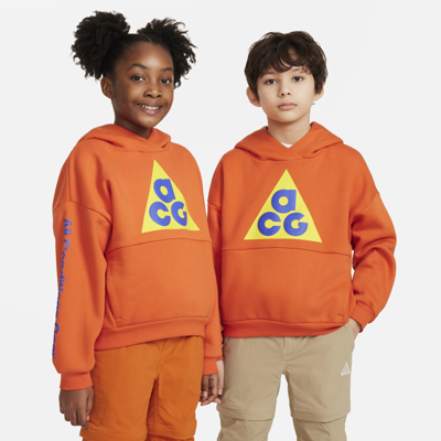 Nike Acg Icon Fleece Big Kids' Pullover Hoodie In Orange