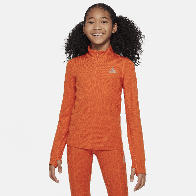 Nike Acg Therma-fit Big Kids' (girls') 1/4-zip Long-sleeve Top In Orange