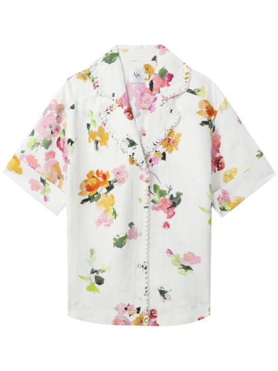 Aje Floral-print Short-sleeve Shirt In White