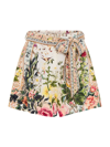 CAMILLA WOMEN'S TUCK BELTED FLORAL SILK SHORTS