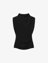 Reiss Eva Asymmetric-drape Stretch-woven Top In Black