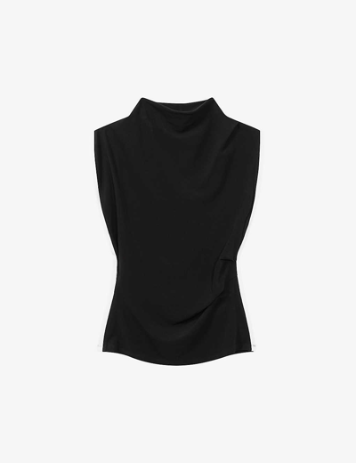 Reiss Eva Asymmetric-drape Stretch-woven Top In Black