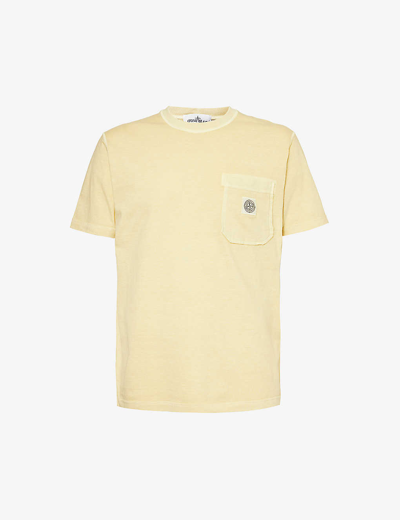 Stone Island Mens Natural Beige Crewneck Brand-patch Cotton-jersey T-shirt In Cream