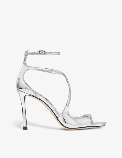 JIMMY CHOO WOMENS SILVER AZIA 95 LEATHER HEELED SANDALS EUR 36 / 3 UK