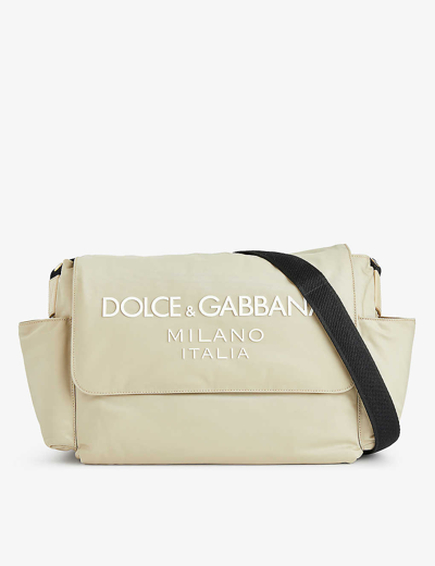 Dolce & Gabbana Brand-print Slip-pocket Shell Changing Bag In Beige/white