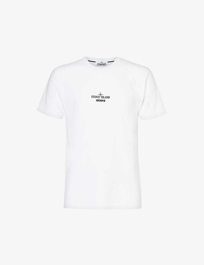 Stone Island Mens White Archivo Graphic-print Cotton-jersey T-shirt