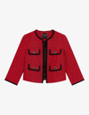 TED BAKER TED BAKER WOMEN'S RED OLIVAN OPEN-FRONT TEXTURED BOUCLE JACKET