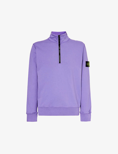 Stone Island Mens Lavender Brand-badge Cotton-jersey Sweatshirt
