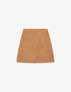 TED BAKER TED BAKER WOMEN'S CAMEL CHIYO HIGH-RISE A-LINE SUEDE MINI SKIRT