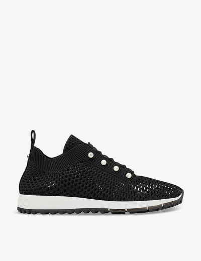 JIMMY CHOO JIMMY CHOO WOMENS X BLACK MIX VELES PEARL-EMBELLISHED KNITTED LOW-TOP TRAINERS