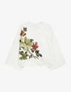 TED BAKER TED BAKER WOMEN'S WHITE LAURALE FLORAL-EMBROIDERED RELAXED-FIT STETCH-WOVEN JUMPER