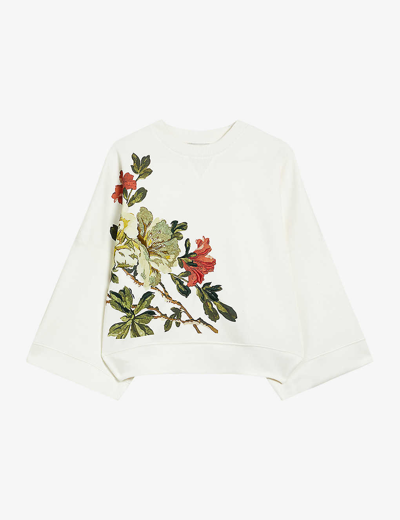 Ted Baker Womens White Laurale Floral-embroidered Relaxed-fit Stetch-woven Jumper