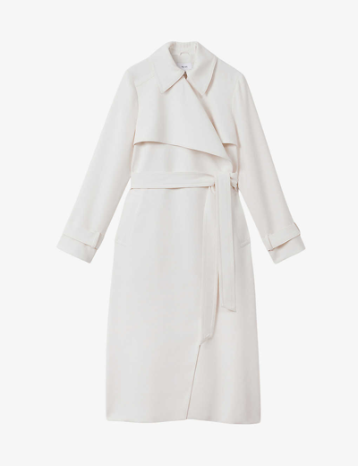 Reiss Womens White Etta Self-tie Double-breasted Woven Trench