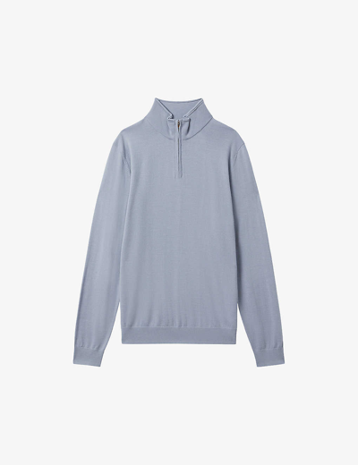Reiss Blackhall - China Blue Merino Wool Half-zip Funnel Neck Jumper, Xs In China Blue