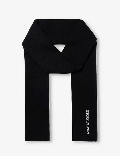 Acne Studios Womens Black Logo-embroidered Knitted Wool-blend Scarf
