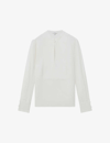 Reiss Cream Ribbon Front Grandad Collar Blouse In Cream