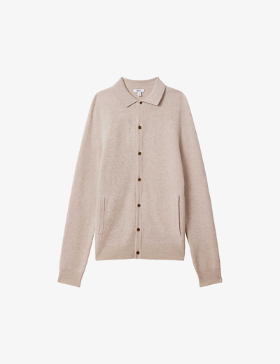 Reiss Kiedler Wool Regular Fit Polo Collar Cardigan In Oatmeal Melange