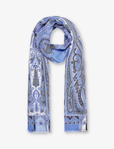 Etro Womens Multi Paisley-print Fringed Cashmere And Silk-blend Scarf