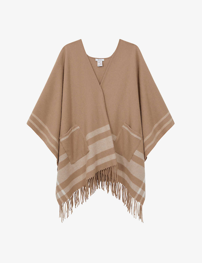 Reiss Catalina - Camel Wool Striped Cape, One