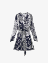 REISS REISS WOMENS NAVY/CREAM SIENNA FLORAL-PRINT LONG-SLEEVE WOVEN MINI DRESS