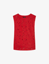 TED BAKER TED BAKER WOMEN'S RED BETTYAN DEVORÉ-FLORAL STRETCH-WOVEN TOP