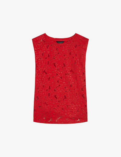 Ted Baker Womens Red Bettyan Devoré-floral Stretch-woven Top