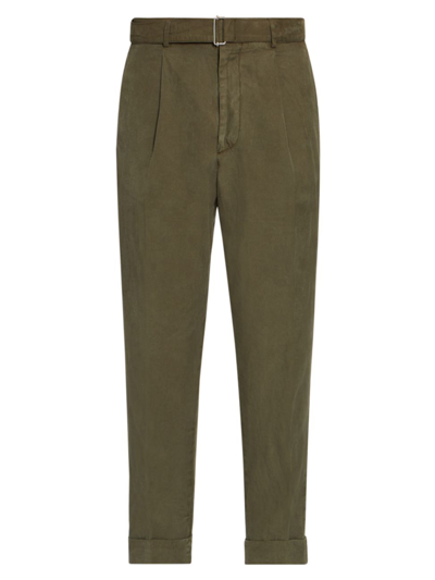 Officine Generale Hugo Belted Garment-dyed Lyocell-blend Trousers In Green