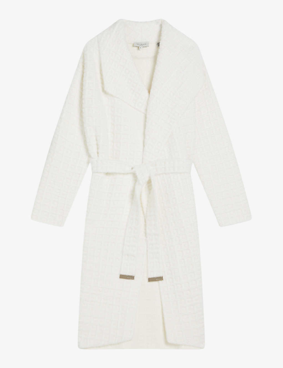 Ted Baker Womens White Maxence Wrap-front Textured Knitted Coat