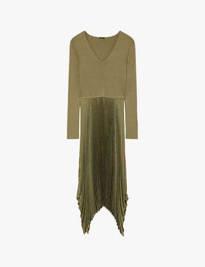 Joseph Dubois Pleated Handkerchief Midi Dress In Dark Olive