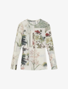 TED BAKER LAREANA FLORAL-PRINT LONG-SLEEVE STRETCH-MESH TOP
