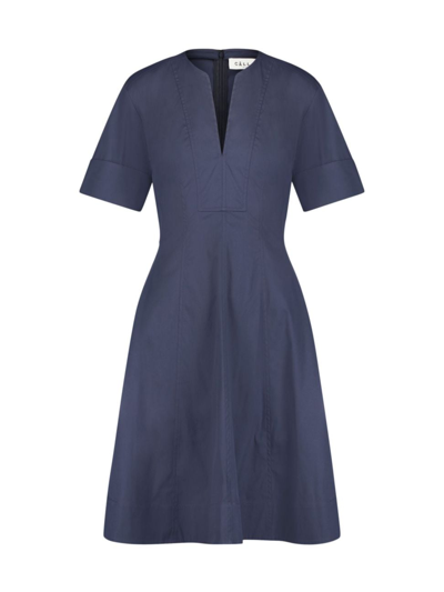 Callas Milano Sora Short-sleeve Topstitched A-line Midi Dress In Blue