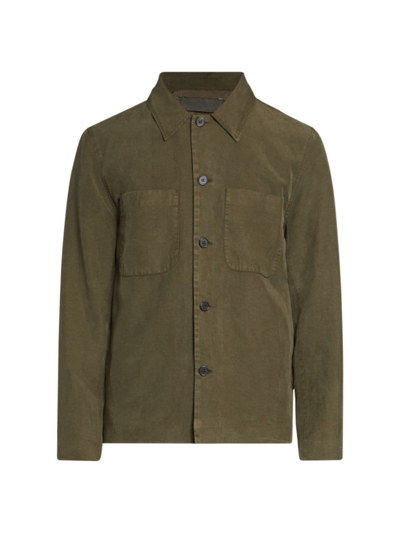 Officine Generale Men's Harrison Garment-dyed Button-front Shirt In Olive Night