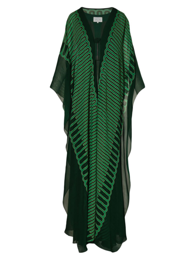 Johanna Ortiz Tejiendo El Tropico Silk Caftan Dress In Green