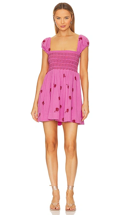 Free People Tory Embroidered Mini Dress In Pink