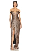 Maria Lucia Hohan Schulterfreie Tia Plissee-robe In Metallic Bronze