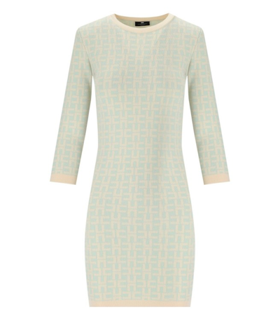 Elisabetta Franchi Butter Acqua Monogram Knitted Dress In Green