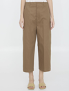 Bottega Veneta Cotton Twill Cropped Trousers In Beige