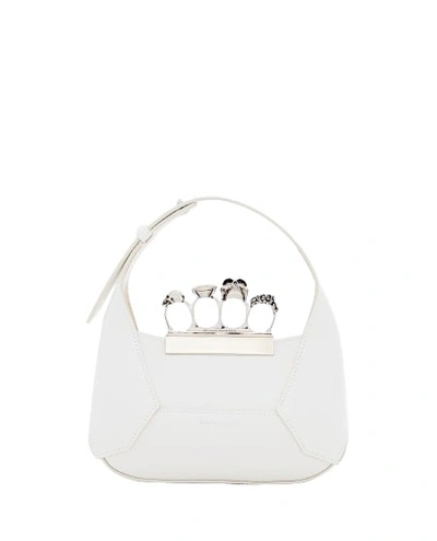 Alexander Mcqueen White Hobo Bag With Four Rings Detail In Leather