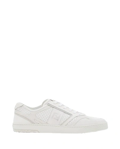Fendi White Leather Suede Sneakers