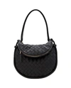 Bottega Veneta Black Intrecciato Flap Shoulder Bag In Black