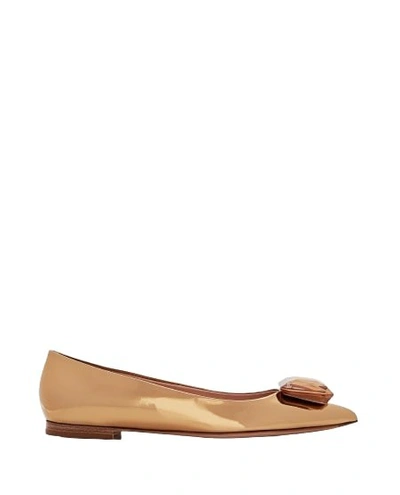 Gianvito Rossi Gold Leather Flat Shoes In Neutrals