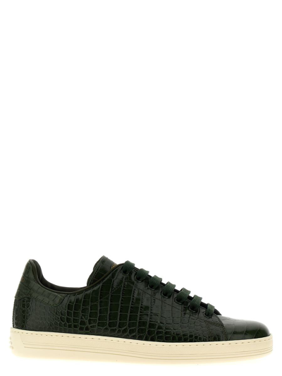 Tom Ford Croc Print Trainers In Green