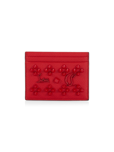 Christian Louboutin Kios Studded Leather Card Case In Red