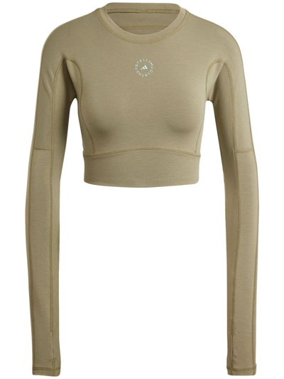 Adidas By Stella Mccartney Truestrength Cropped Top In Focus Olive