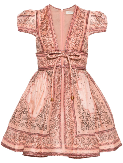 Zimmermann Matchmaker Structured Linen-silk Mini Dress In Pink