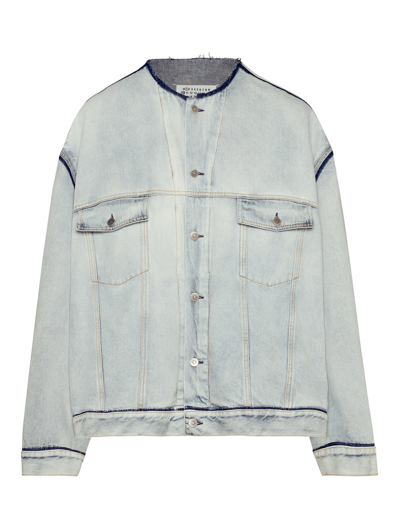 Maison Margiela Collarless Denim Jacket Ice Indigo In Nude & Neutrals